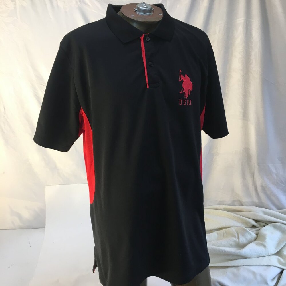 US Polo Assn. Polo Shirt XL Black Red Large Pony Logo #3 USPA Polo Embroidered